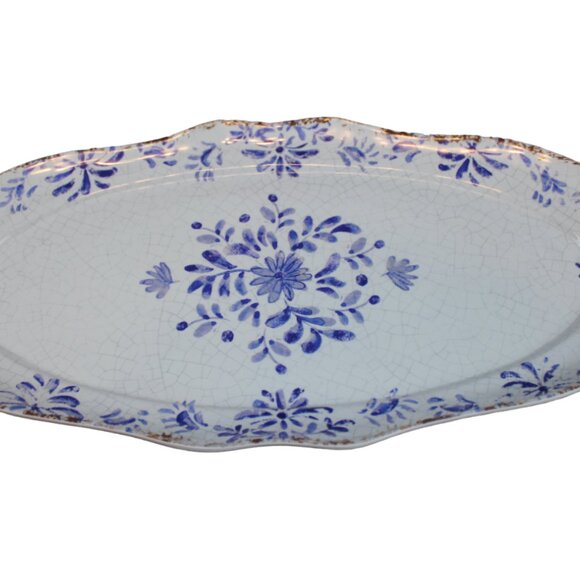Bungalow No 10 Blue Flower Rustic Oval 16.5" Serving Platter Tray Melamine NEW - Picture 1 of 5